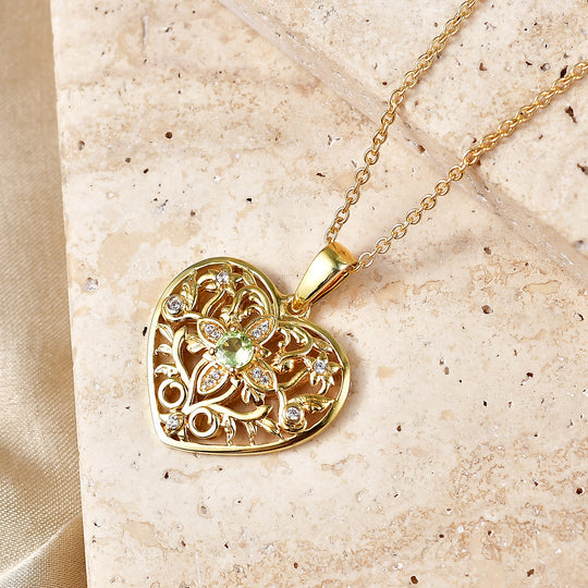 EVER TRUE AA Natürliche Peridot, Weißer Zirkon Anhänger mit Kette, ca. 50 cm ca. 0.39 ct