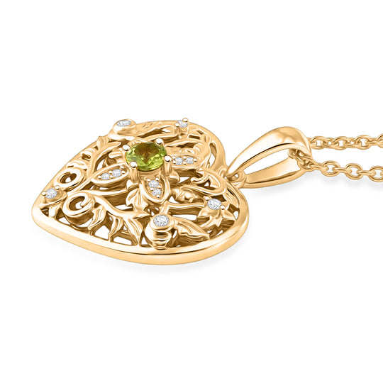 EVER TRUE AA Natürliche Peridot, Weißer Zirkon Anhänger mit Kette, ca. 50 cm ca. 0.39 ct