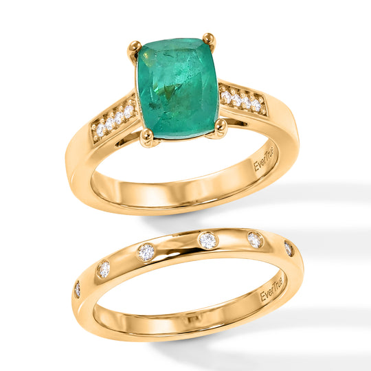 EVER TRUE Smaragd-Quarz Triplette, Weißer Zirkon Schmuckset (Größe 18) ca. 2,73 ct.