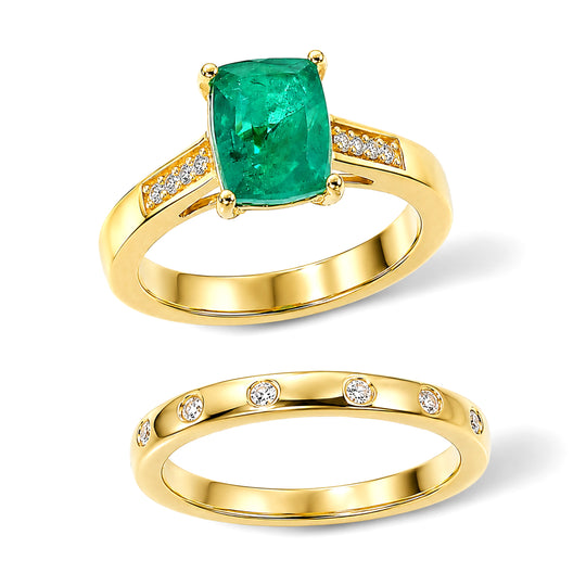 EVER TRUE Smaragd-Quarz Triplette, Weißer Zirkon Schmuckset (Größe 21) ca. 2,73 ct.