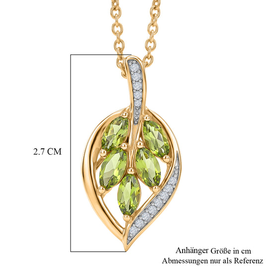 D'Joy AA Natürlicher Peridot, Weißer Zirkon Anhänger mit Kette, ca. 50 cm 925 Silber 750 Vergoldet und Edelstahl 750 Vergoldet ca. 1.38 ct