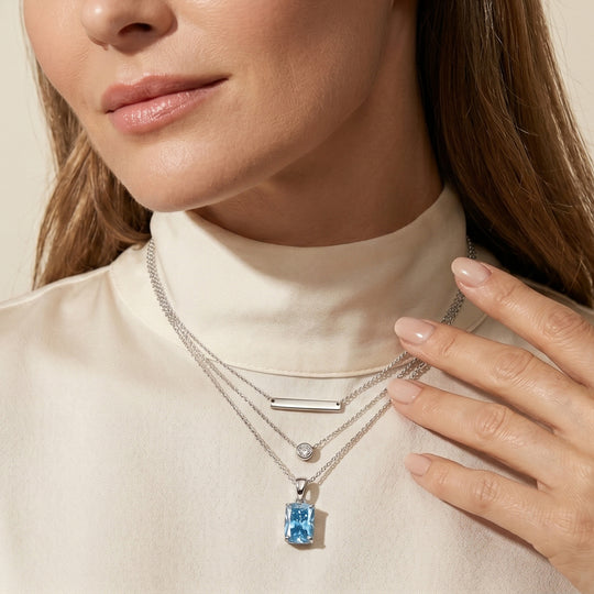 LUXURIANT DIAMOND - Lab Grown Blauer Diamant SI Schmuckset ca. 50 cm 925 Silber Rhodiniert ca. 1.03 ct