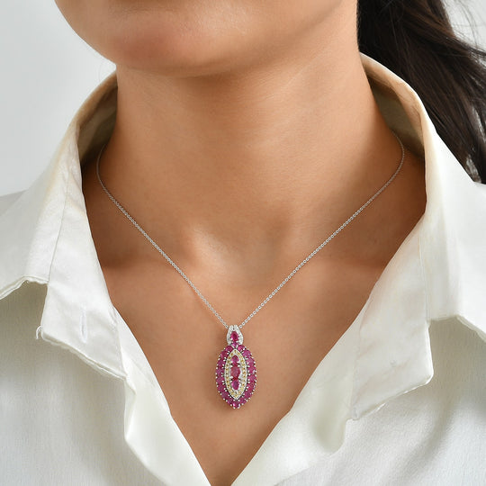D'Joy Afrikanischer Rubin (Fissure gefüllt) Schmuckset ca. 50 cm 925 Silber Rhodiniert ca. 4.99 ct