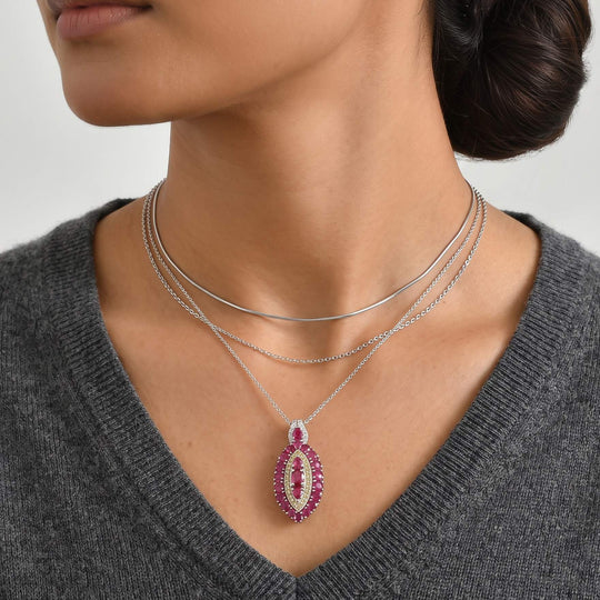 D'Joy Afrikanischer Rubin (Fissure gefüllt) Schmuckset ca. 50 cm 925 Silber Rhodiniert ca. 4.99 ct