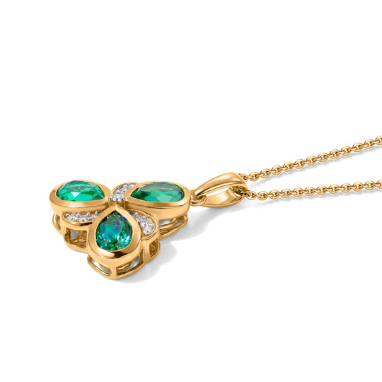 D'Joy Pfau Quarz Triplette, Weißer Zirkon Schmuckset ca. 50 cm 925 Silber 750 Vergoldet ca. 2.66 ct