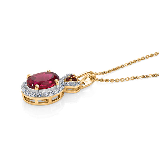 LUXURIANT - AAA Lab Grown Rubin, Mosambik Granat Schmuckset ca. 50 cm 925 Silber Gold ca. 3.19 ct
