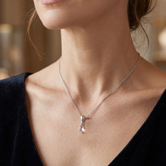 LUXURIANT DIAMOND - Lab Grown Diamant SGL zertifiziert VS-EF (Briolette-Schliff) Schmuckset ca. 50 cm 925 Silber Rhodiniert (10-15 Werktage Lieferzeit) ca. 1.00 ct