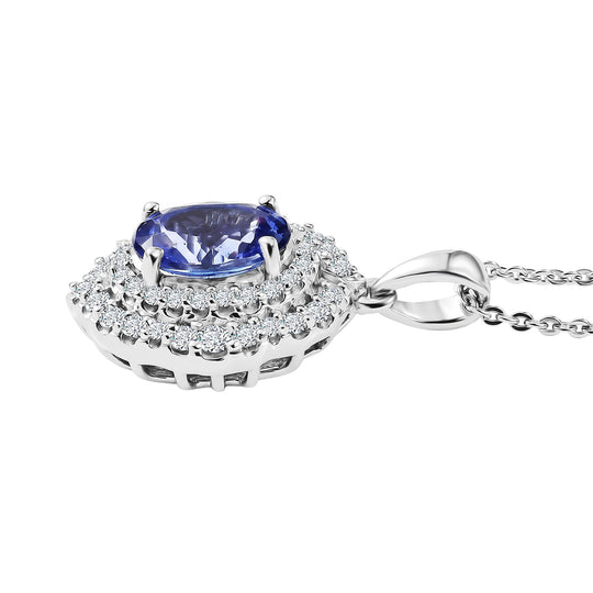 D'Joy AA Tansanit, Moissanit AGI zertifiziert Schmuckset ca. 45 cm 925 Silber Rhodiniert ca. 1,99 ct.