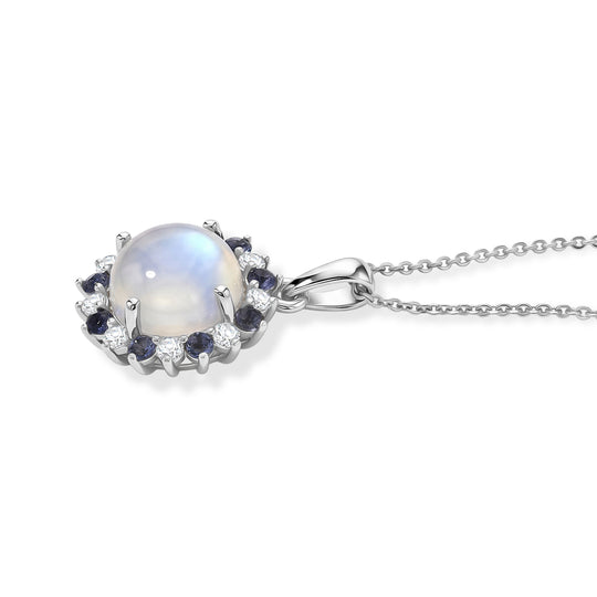 D'Joy Regenbogen Mondstein, Iolit, Weißer Zirkon Schmuckset ca. 50 cm 925 Silber Rhodiniert ca. 5.31 ct