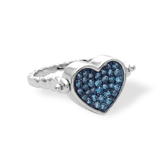 LUXURIANT DIAMOND - Lab Grown Blauer Diamant SI, Lab Grown Diamant Herz-Schmuckset, Ring und Anhänger, ca. 50 cm 925 Silber Rhodiniert (Größe 22.00) ca. 1.03 ct