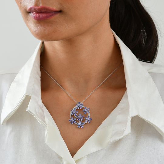 D'Joy Tansanit Schmuckset ca. 50 cm 925 Silber Rhodiniert ca. 6.01 ct