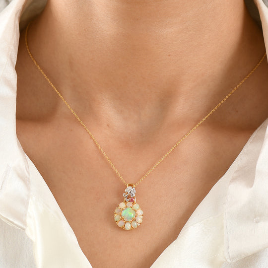 D'Joy AA Natürlicher, äthiopischer Welo Opal Schmuckset ca. 50 cm 925 Silber Rhodiniert, 925 Silber Rhodiniert und 750 Gelbgold Vermeil ca. 2,05 ct.