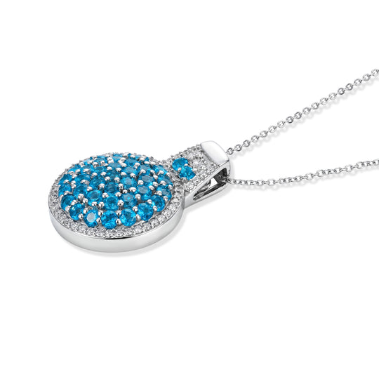 D'Joy Neon Apatit und Zirkon Halo Anhänger mit 50cm Kette, 925 Silber rhodiniert - 2,13 ct.