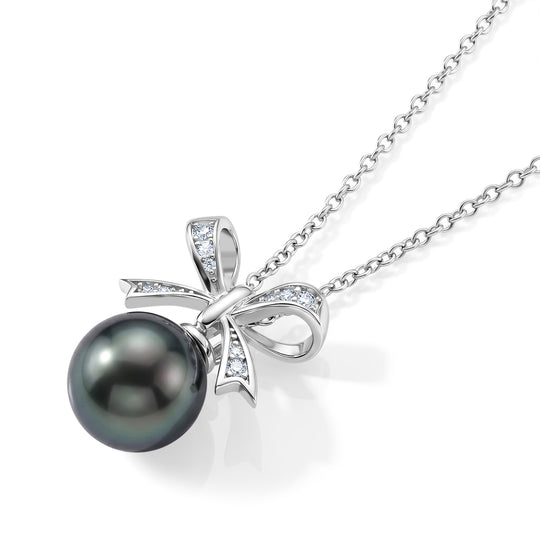 D'Joy Tahiti Perle und Moissanit Anhänger mit 45cm Kette, 925 Silber rhodiniert