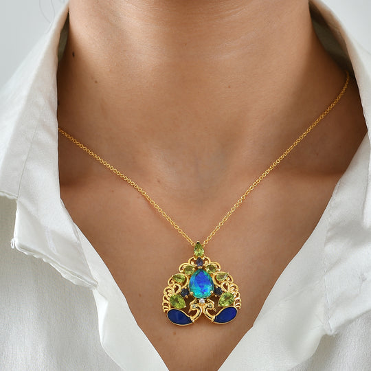 EVER TRUE Pfau Quarz Triplette, Peridot Schmuckset ca. 50 cm ca. 7,73 ct.