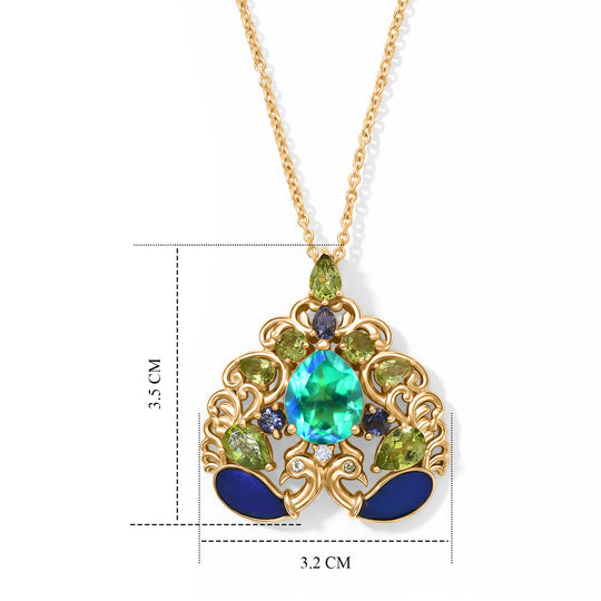 EVER TRUE Pfau Quarz Triplette, Peridot Schmuckset ca. 50 cm ca. 7,73 ct.