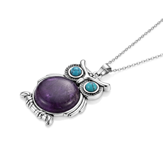 Afrikanischer Amethyst und Howlith Anhänger mit 50+5cm Edelstahl Kette und Taschenspiegel, Legierung - 50,51 ct.