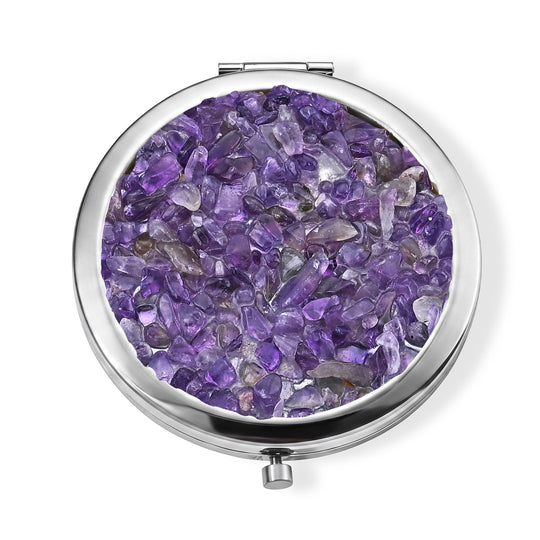 Afrikanischer Amethyst und Howlith Anhänger mit 50+5cm Edelstahl Kette und Taschenspiegel, Legierung - 50,51 ct.