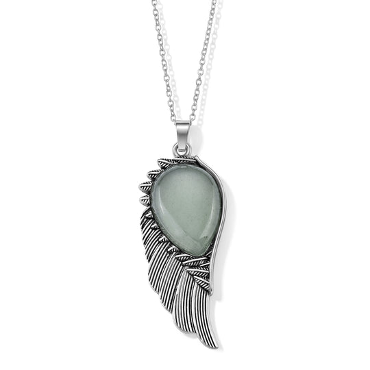 Grüner Aventurin Anhänger mit 50+5cm Edelstahl Kette und Taschenspiegel, Legierung - 45 ct.