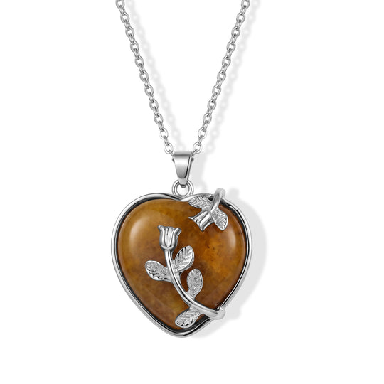 Gelber Quarzit Anhänger mit 50+5cm Edelstahl Kette und Taschenspiegel, Legierung - 80 ct.