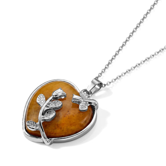 Gelber Quarzit Anhänger mit 50+5cm Edelstahl Kette und Taschenspiegel, Legierung - 80 ct.