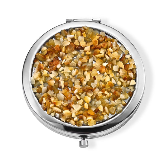 Gelber Quarzit Anhänger mit 50+5cm Edelstahl Kette und Taschenspiegel, Legierung - 80 ct.
