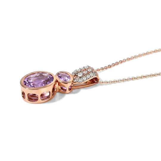 D'Joy AAA Rose De France Amethyst und Zirkon Anhänger mit 50cm Kette, 925 Silber rosévergoldet - 3,05 ct.