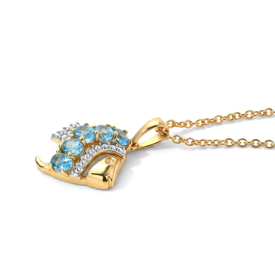 D'Joy AA blauer Apatit Anhänger 50cm Edelstahl Kette, 925 Silber in Goldton - 1,04 ct.