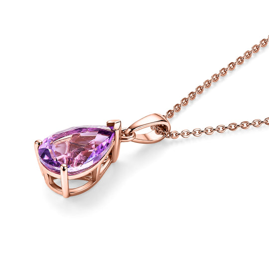 D'Joy Rose De France Amethyst Solitär Anhänger mit 50cm Kette, 925 Silber rosévergoldet - 2,53 ct.