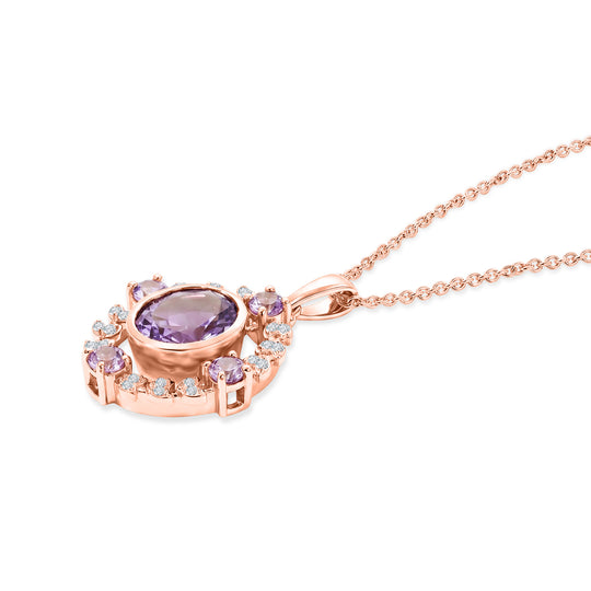 EVER TRUE Rose De France Amethyst Schmuckset ca. 50 cm 950 Kupfer Rosévergoldet und Edelstahl Rosévergoldet ca. 5,42 ct.