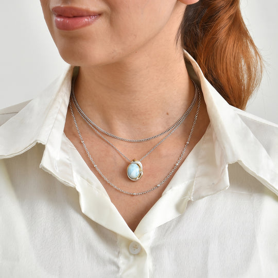 EVER TRUE AA Larimar, Schwarzer Spinell Schmuckset ca. 50 cm ca. 7,17 ct.