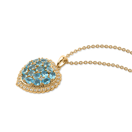 EverTrue AA Batroke blauer Apatit und Zirkon Anhänger mit 50cm Edelstahl Kette, Bronze mit Gelbgold E-Beschichtung - 3,78 ct.