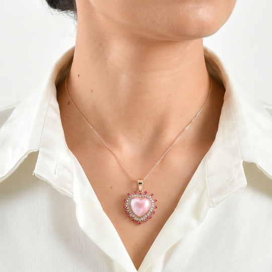 D'Joy Rosa Mabe Perle (14 mm), Afrikanischer Rubin (Fissure gefüllt) Schmuckset ca. 50 cm 925 Silber 750 Roségold vermeil 7.16 ct