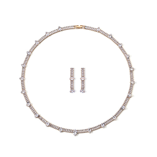 2er Set - Rosa Zirkonia Halskette und Ohrringe, Rosefarben