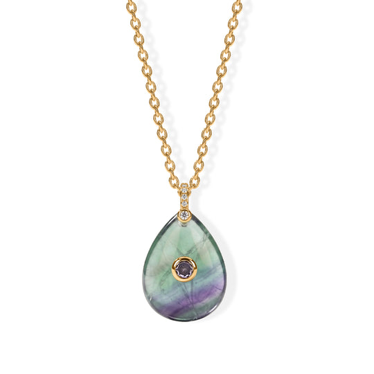 Amazonit, Kristall und Zirkonia Anhänger mit 50cm Kette, Messing - 20 ct.