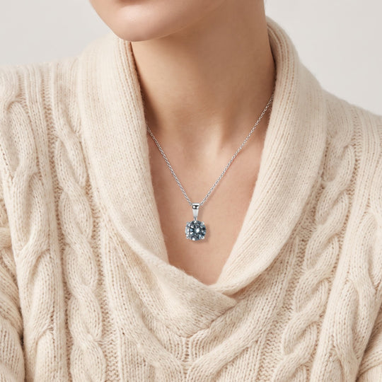 D'Joy Paraiba Moissanit Solitär Anhänger mit 45cm Kette, 925 Silber rhodiniert - 1,21 ct.