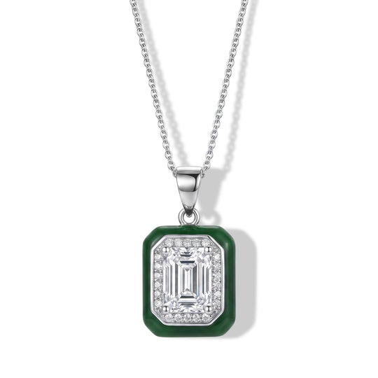 D'Joy Moissanit und gefärbter grüner Jade Anhänger mit 45cm Kette, 925 Silber rhodiniert - 8,20 ct.