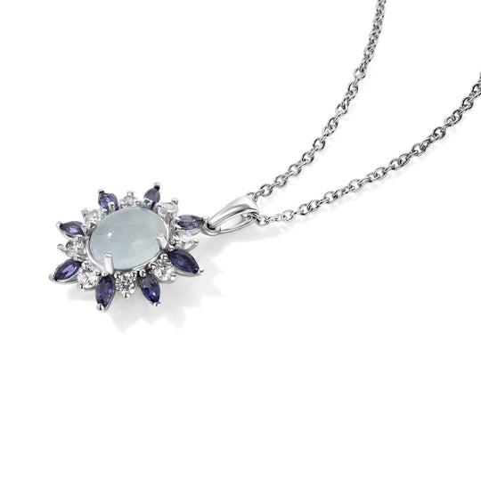 EVER TRUE Milchiger Aquamarin, Weißer Zirkon Schmuckset ca. 50 cm ca. 3,70 ct.