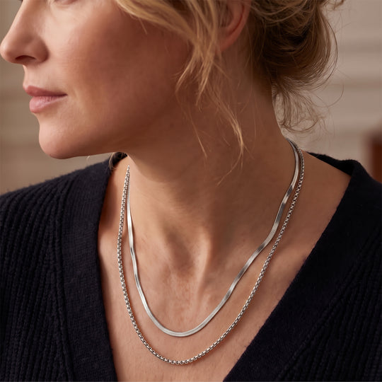 2er Set - 316L Edelstahl Herringbone und Venezianische Box Ketten, ca. 32,90 g, Goldfarben
