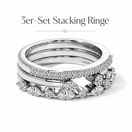 LUXURIANT 3er-Set SI-GH Labor Diamant Stacking Ringe, 925 Silber 750 Roségold Vermeil - (7-12 Werktage Lieferzeit) 0,75 ct.