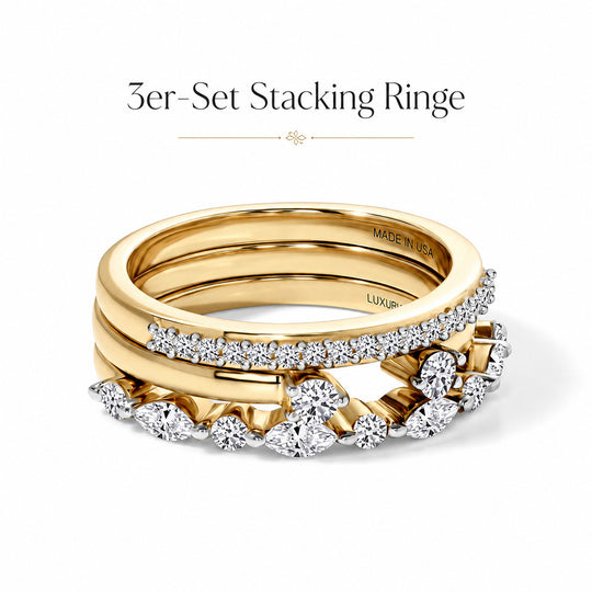 LUXURIANT 3er-Set SI-GH Labor Diamant Stacking Ringe, 925 Silber 750 Roségold Vermeil - (7-12 Werktage Lieferzeit) 0,75 ct.