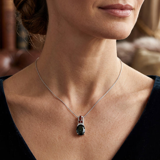 D'Joy Alexandrit Quarz Triplette, Roter Granat Schmuckset ca. 50 cm 925 Silber Rhodiniert ca. 10,60 ct.