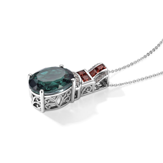 D'Joy Alexandrit Quarz Triplette, Roter Granat Schmuckset ca. 50 cm 925 Silber Rhodiniert ca. 10,60 ct.
