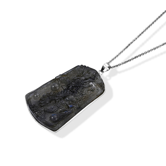 Labradorit-Anhänger im Fossil-Design mit Kette, ca. 100 ct, ca. 50 cm 127.50 ct