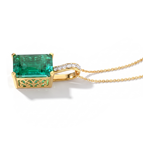 D'Joy Smaragd-Quarz Triplette, Weißer Zirkon Schmuckset ca. 50 cm 925 Silber 750 Gelbgold vermeil ca. 12,35 ct.
