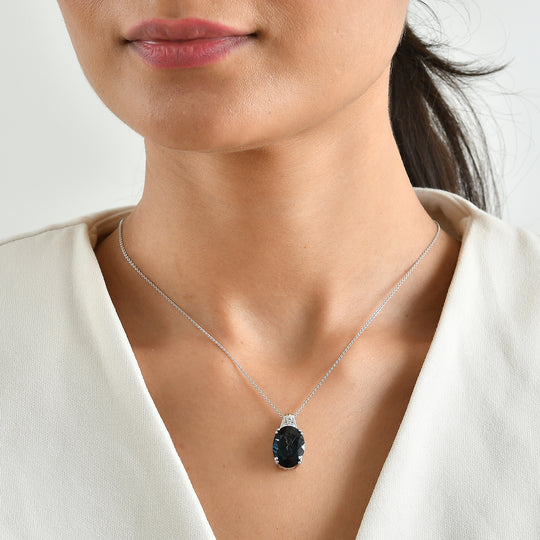 D'Joy London Blau Topas, Weißer Diamant Schmuckset ca. 50 cm 925 Silber Rhodiniert ca. 10.92 ct