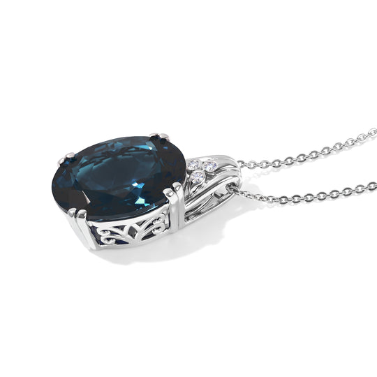 D'Joy London Blau Topas, Weißer Diamant Schmuckset ca. 50 cm 925 Silber Rhodiniert ca. 10.92 ct