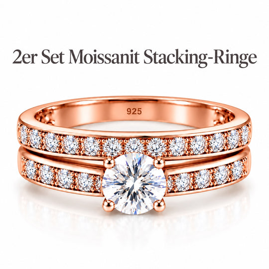 2er-Set Moissanit Stacking-Ringe, 925 Silber platiniert - 1,45 ct.
