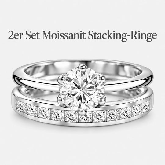 D'Joy 1,57 ct. 2er-Set Moissanit Stacking Ringe, 925 Silber rhodiniert
