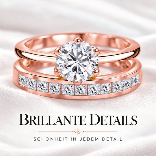 D'Joy Moissanit Schmuckset 925 Silber 750 Roségold vermeil (Größe 19) ca. 1,57 ct.